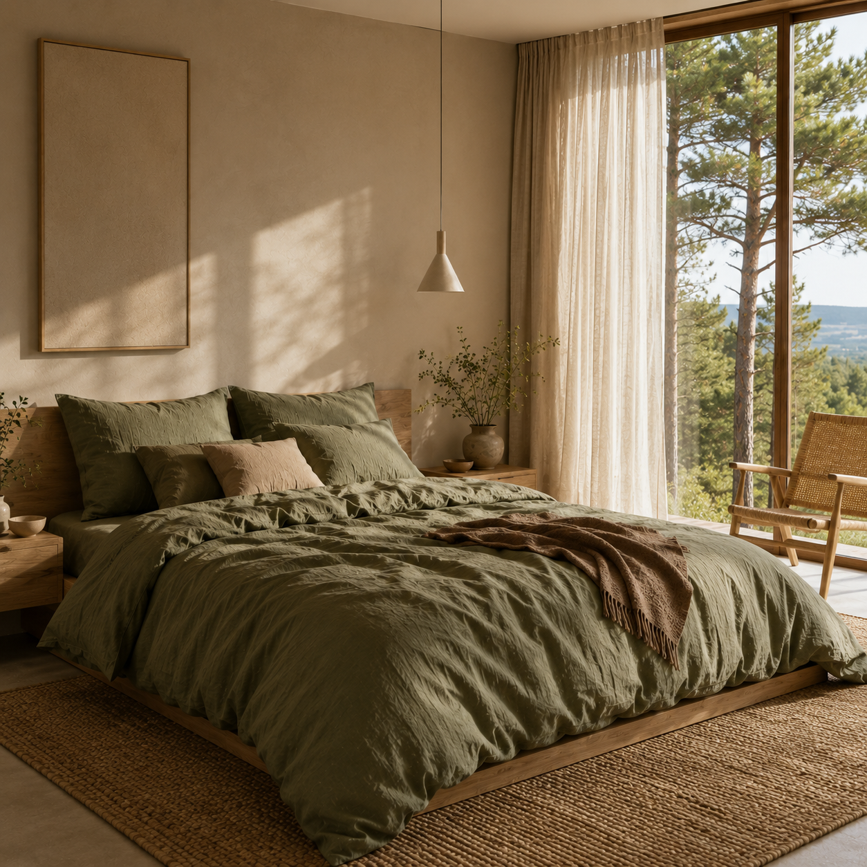 Olive Washed Cotton Bedding Set