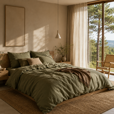 Olive Washed Cotton Bedding Set