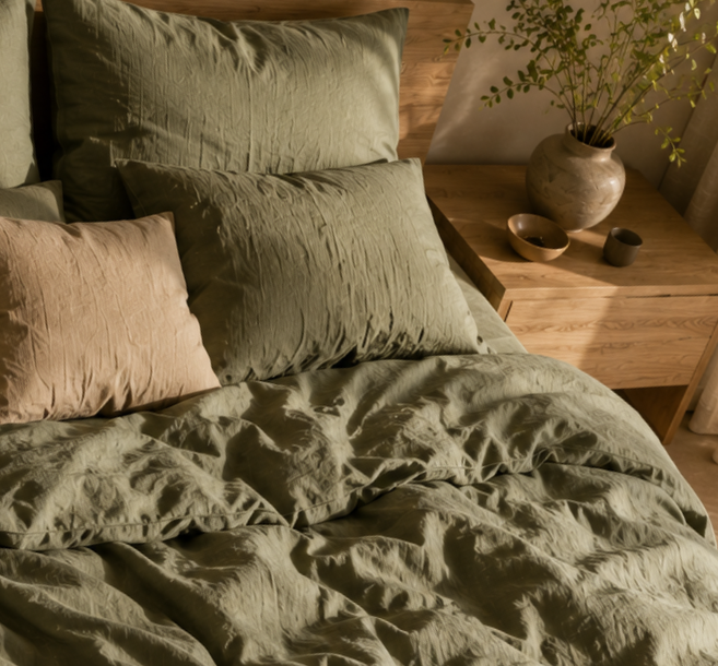 Olive Washed Cotton Bedding Set